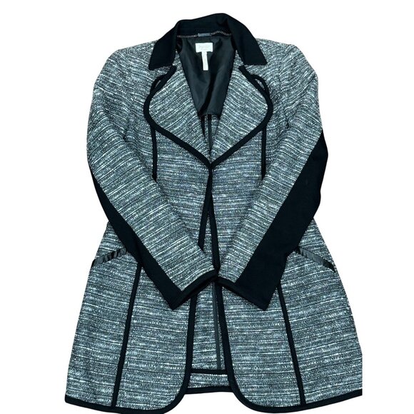 Laundry by Shelli Segal Black Gray Flare Coat Jacket Womens Size 6 Contrast Trim - Picture 13 of 16